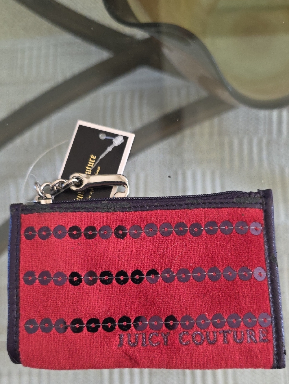 Juicy Couture Red Sequin Stripe Card Pouch with Keyring